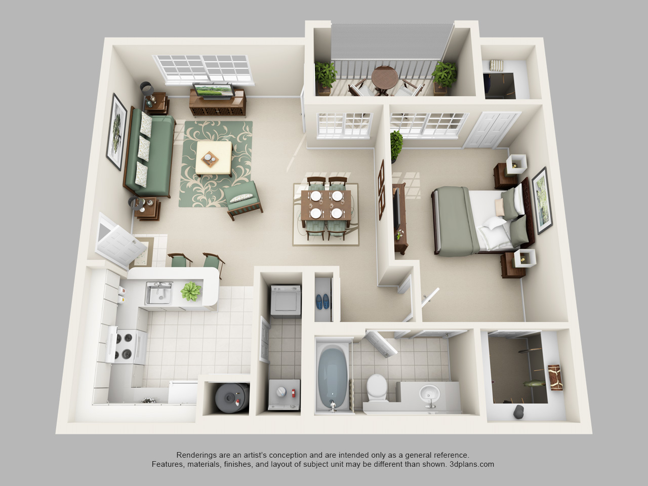 Floor plan for 1 bed, 1 bath, 804 sqft